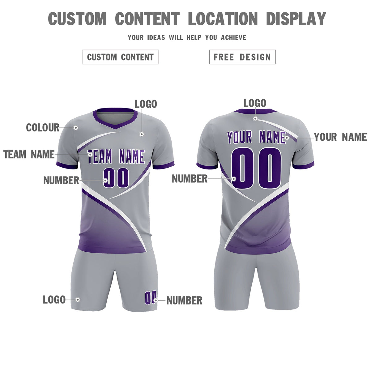Custom Gray Purple Color Block Training Uniform For Men Football Kits Jersey