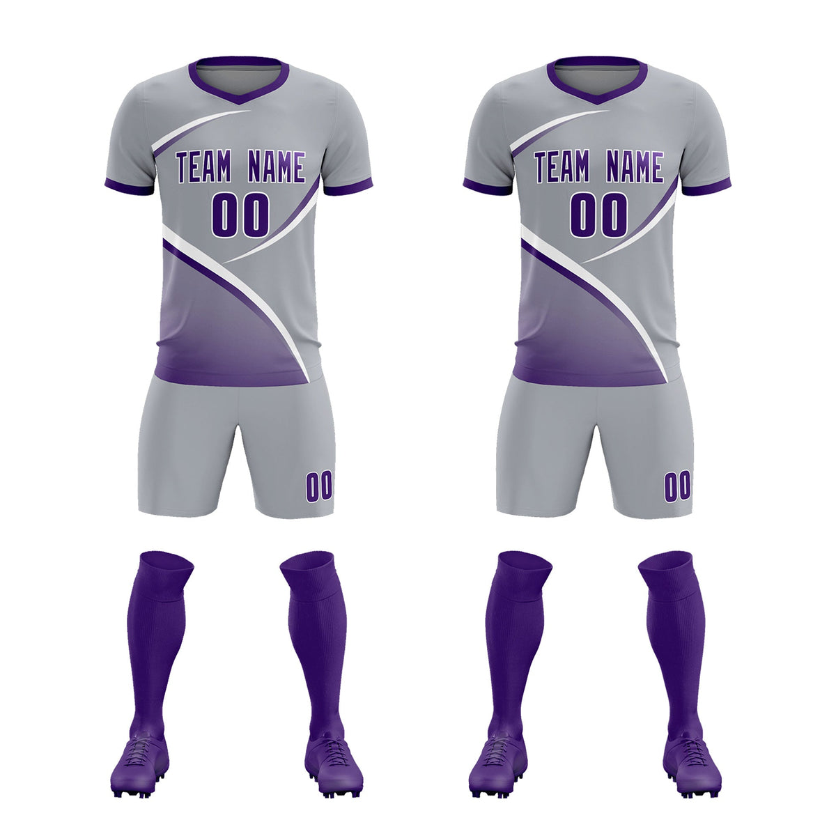 Custom Gray Purple Color Block Training Uniform For Men Football Kits Jersey