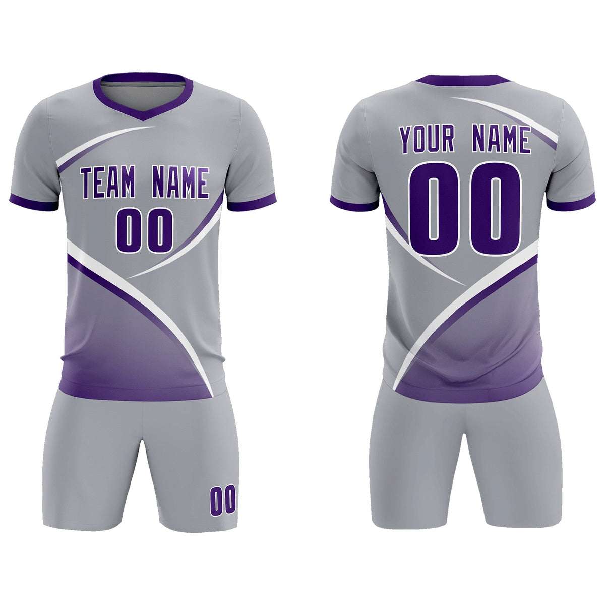Custom Gray Purple Color Block Training Uniform For Men Football Kits Jersey