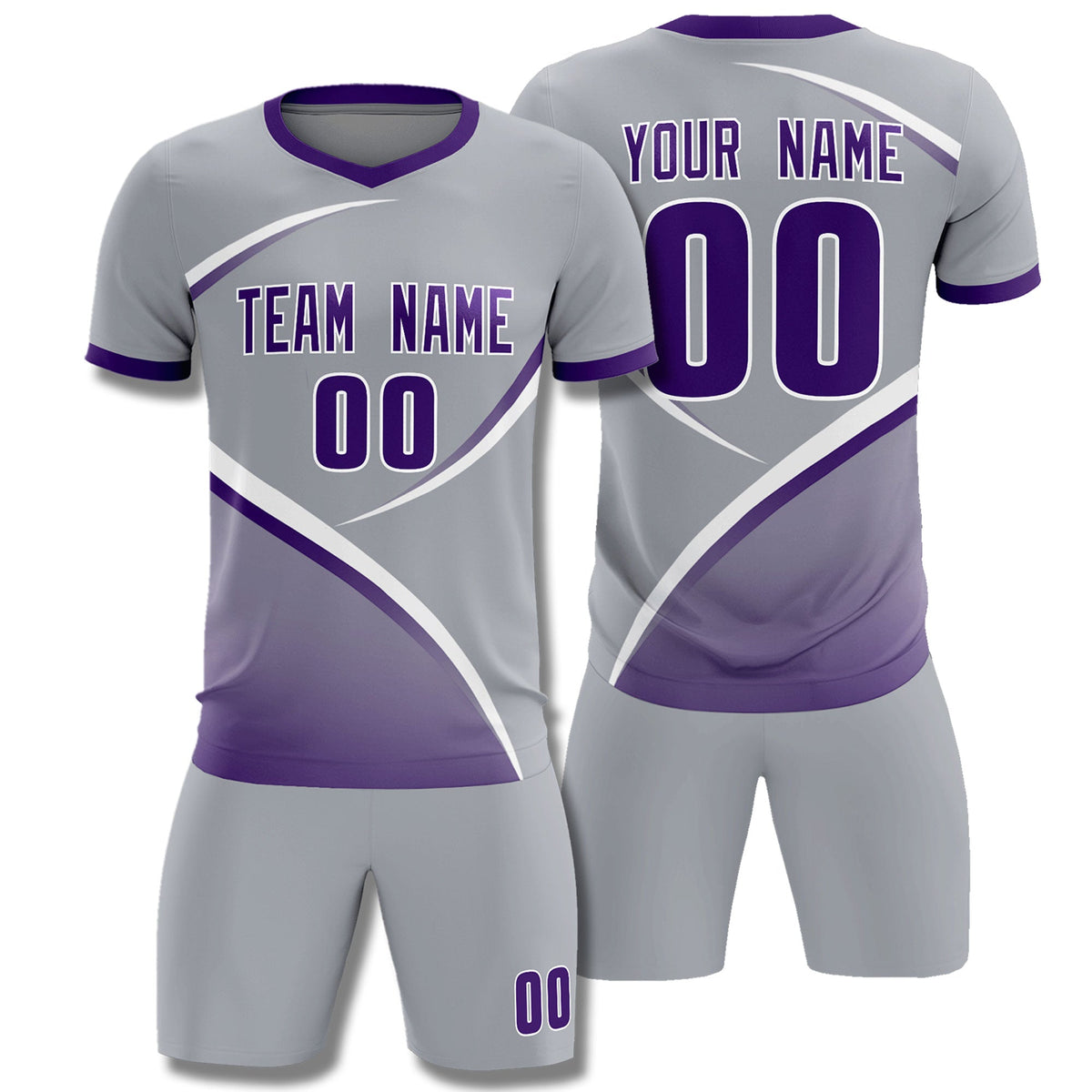 Custom Gray Purple Color Block Training Uniform For Men Football Kits Jersey