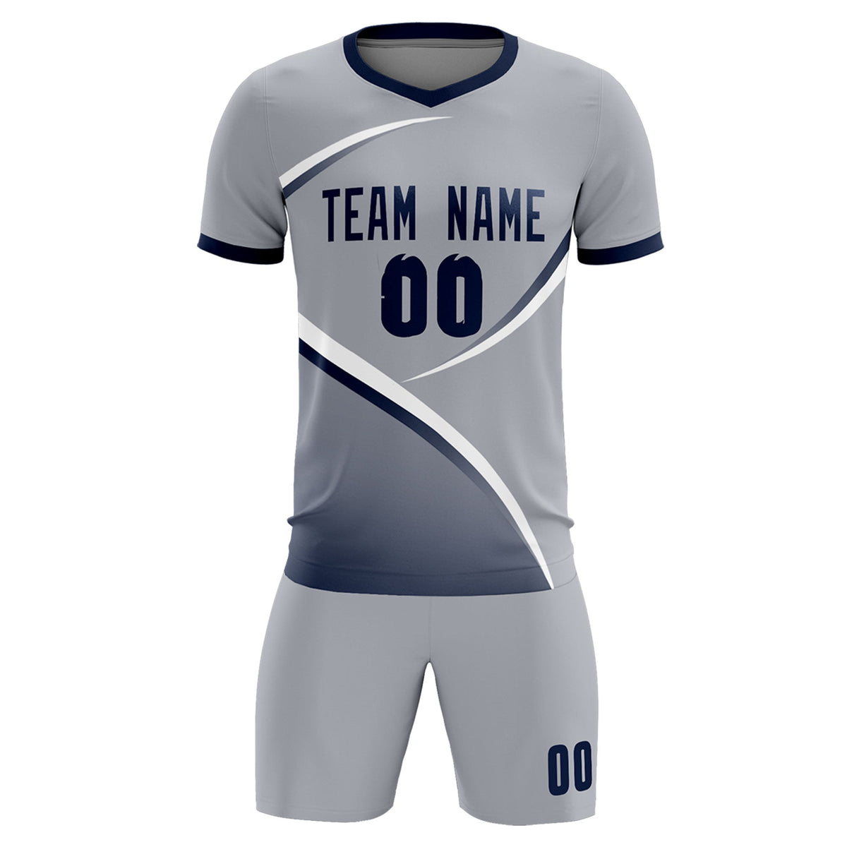 Custom Gray Navy Color Block Training Uniform For Men Soccer Sets Jersey