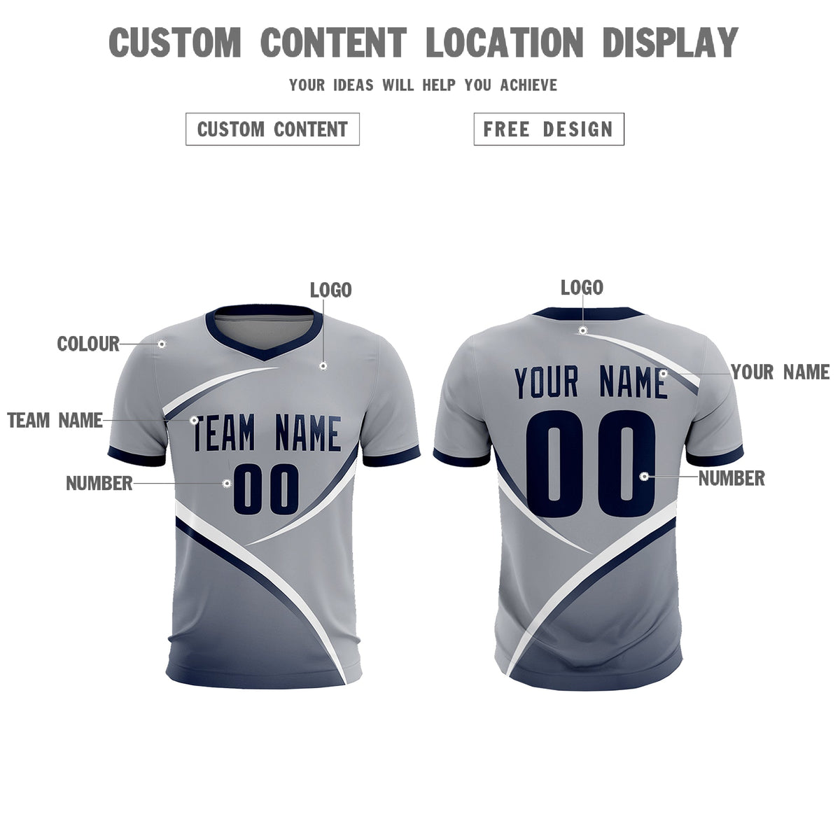 Custom Gray Navy Color Block Training Uniform For Men Football Kits Jersey