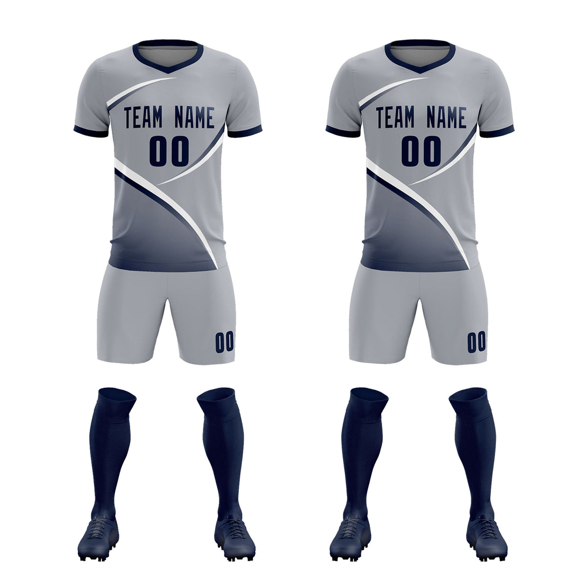 Custom Gray Navy Color Block Training Uniform For Men Football Kits Jersey