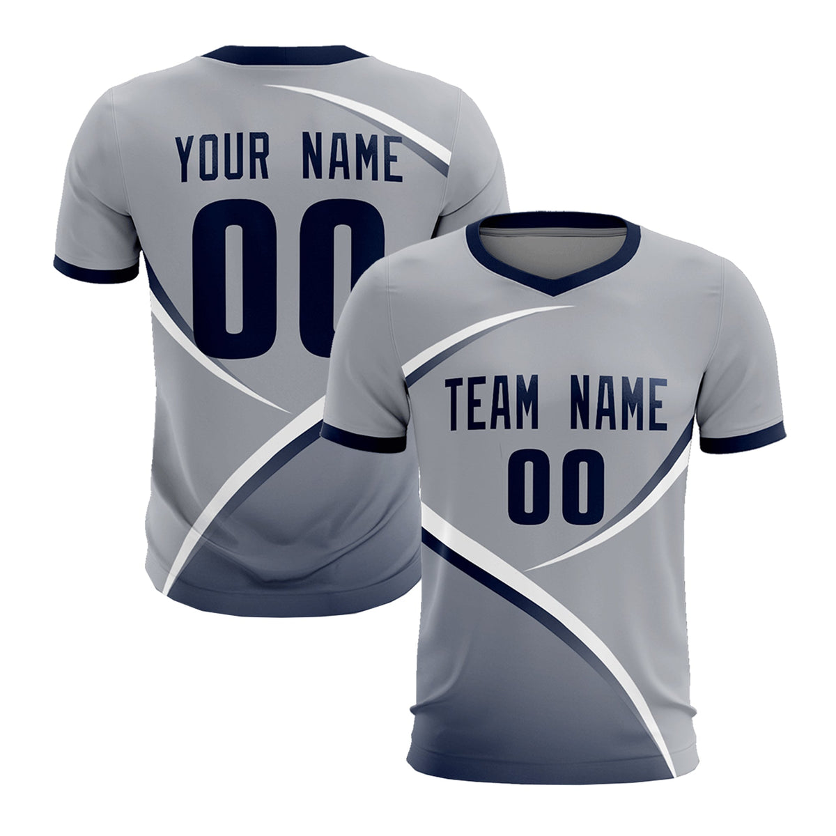 Custom Gray Navy Color Block Training Uniform For Men Football Kits Jersey