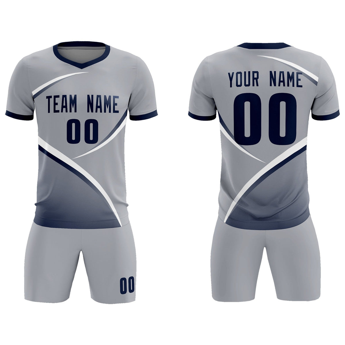 Custom Gray Navy Color Block Training Uniform For Men Football Kits Jersey
