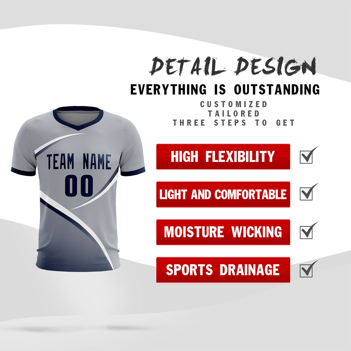 Custom Gray Navy Color Block Training Uniform For Men Football Kits Jersey
