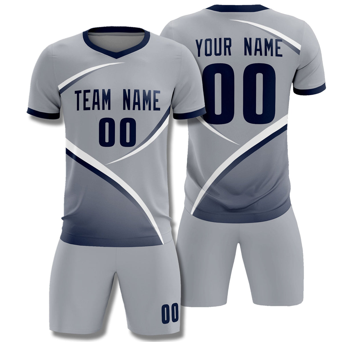 Custom Gray Navy Color Block Training Uniform For Men Football Kits Jersey
