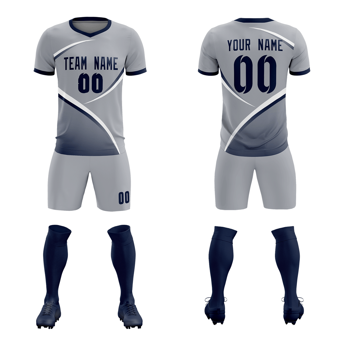 Custom Gray Navy Color Block Training Uniform For Men Soccer Sets Jersey