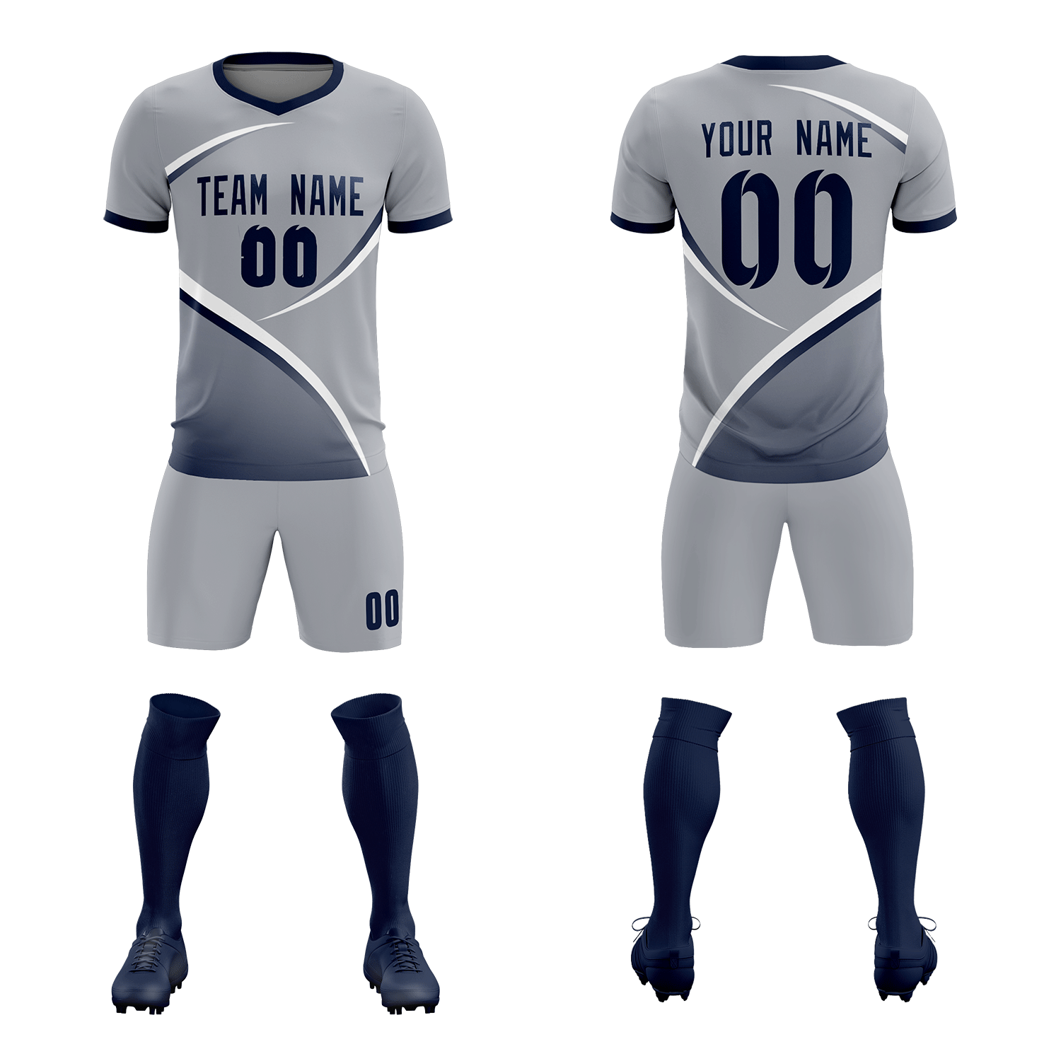 Custom Gray Navy Color Block Training Uniform For Men Soccer Sets Jersey