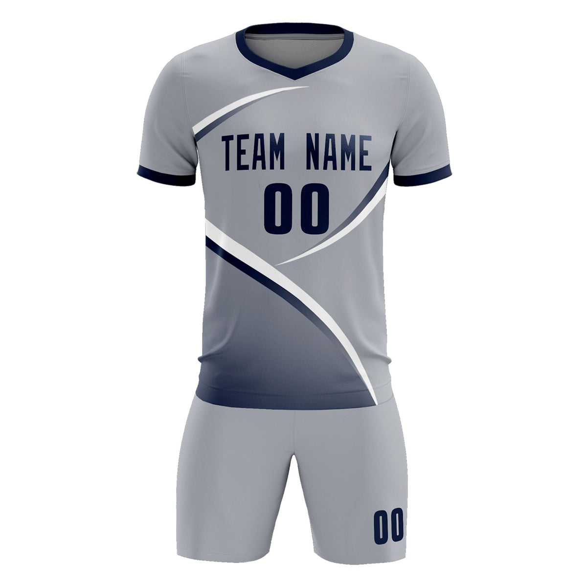 Custom Gray Navy Color Block Training Uniform For Men Football Kits Jersey