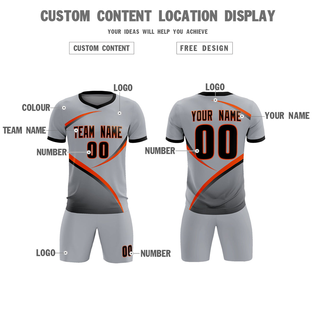 Custom Gray Black Color Block Training Uniform For Men Football Kits Jersey