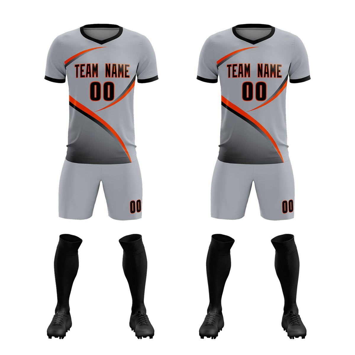 Custom Gray Black Color Block Training Uniform For Men Football Kits Jersey