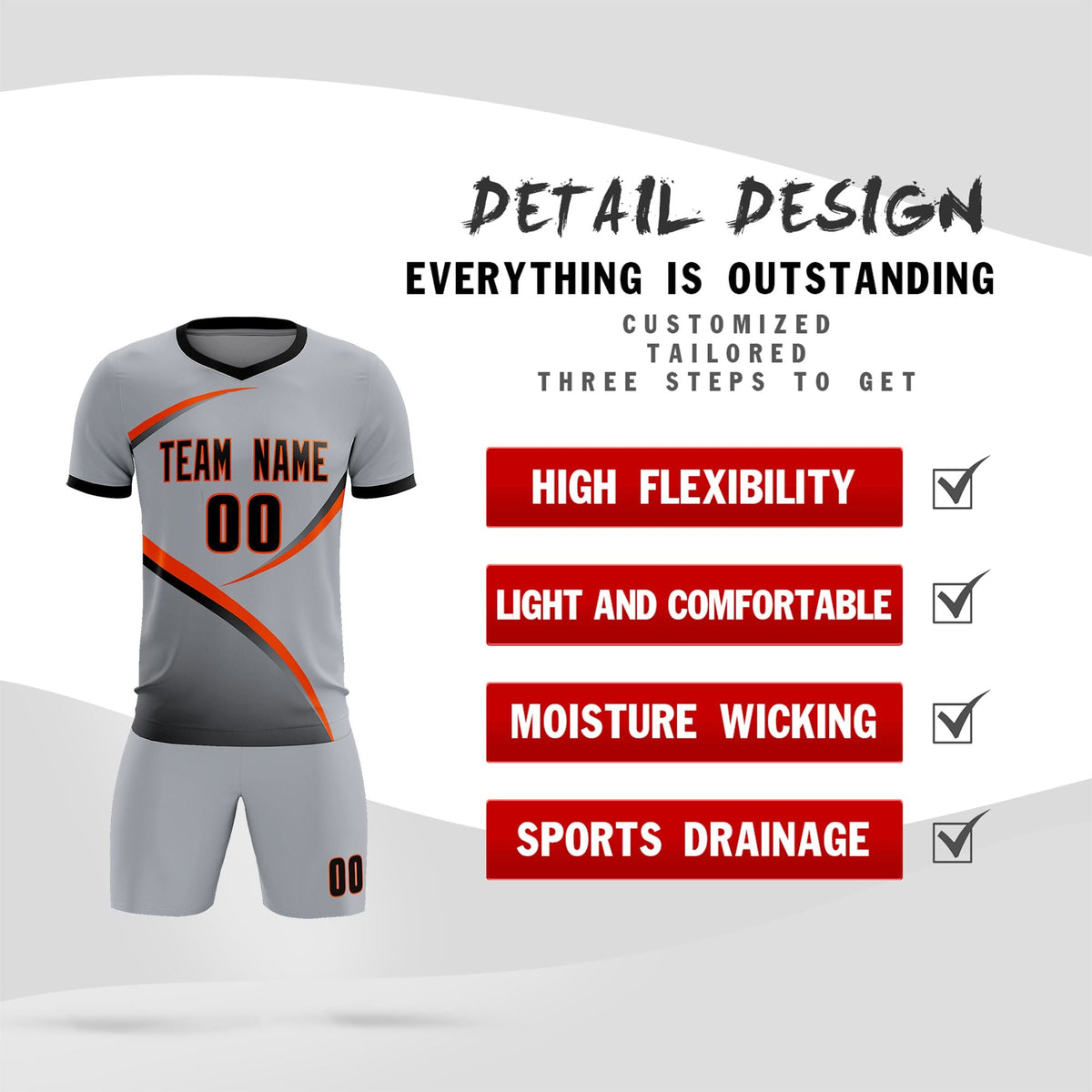 Custom Gray Black Color Block Training Uniform For Men Football Kits Jersey