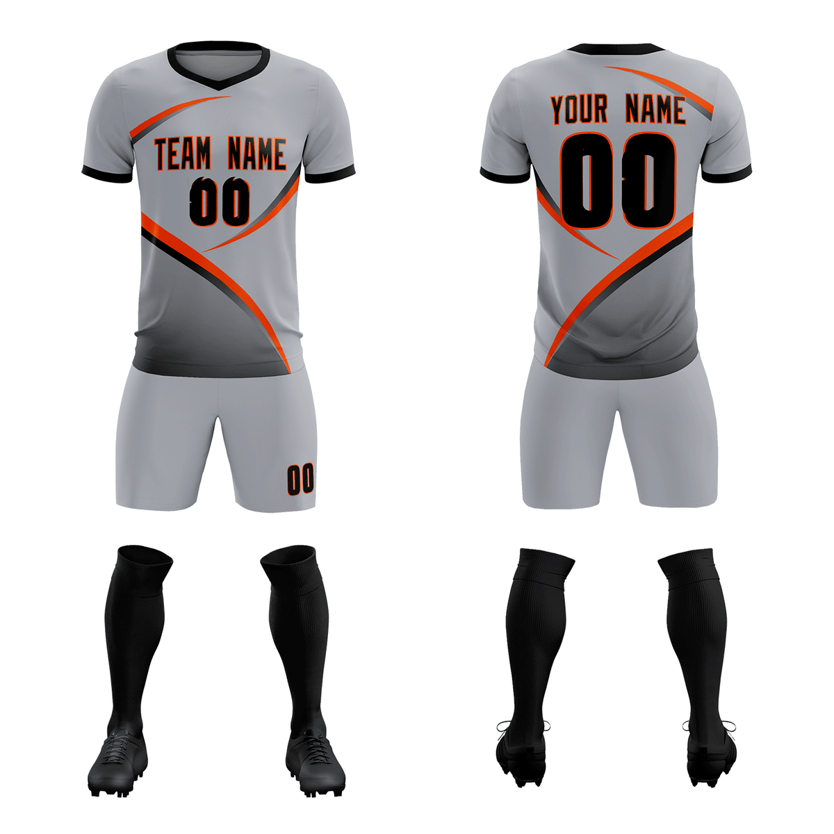 Custom Gray Black Color Block Training Uniform For Men Soccer Sets Jersey