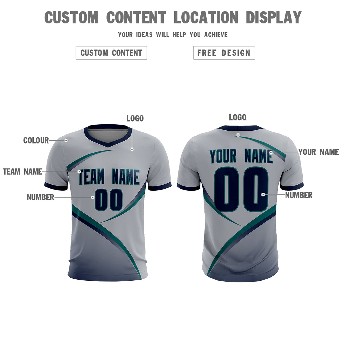 Custom Gray Navy Color Block Training Uniform For Men Football Kits Jersey