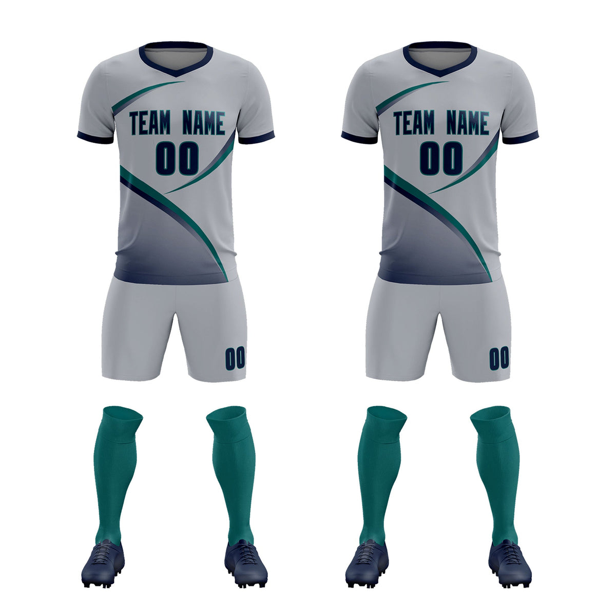 Custom Gray Navy Color Block Training Uniform For Men Football Kits Jersey