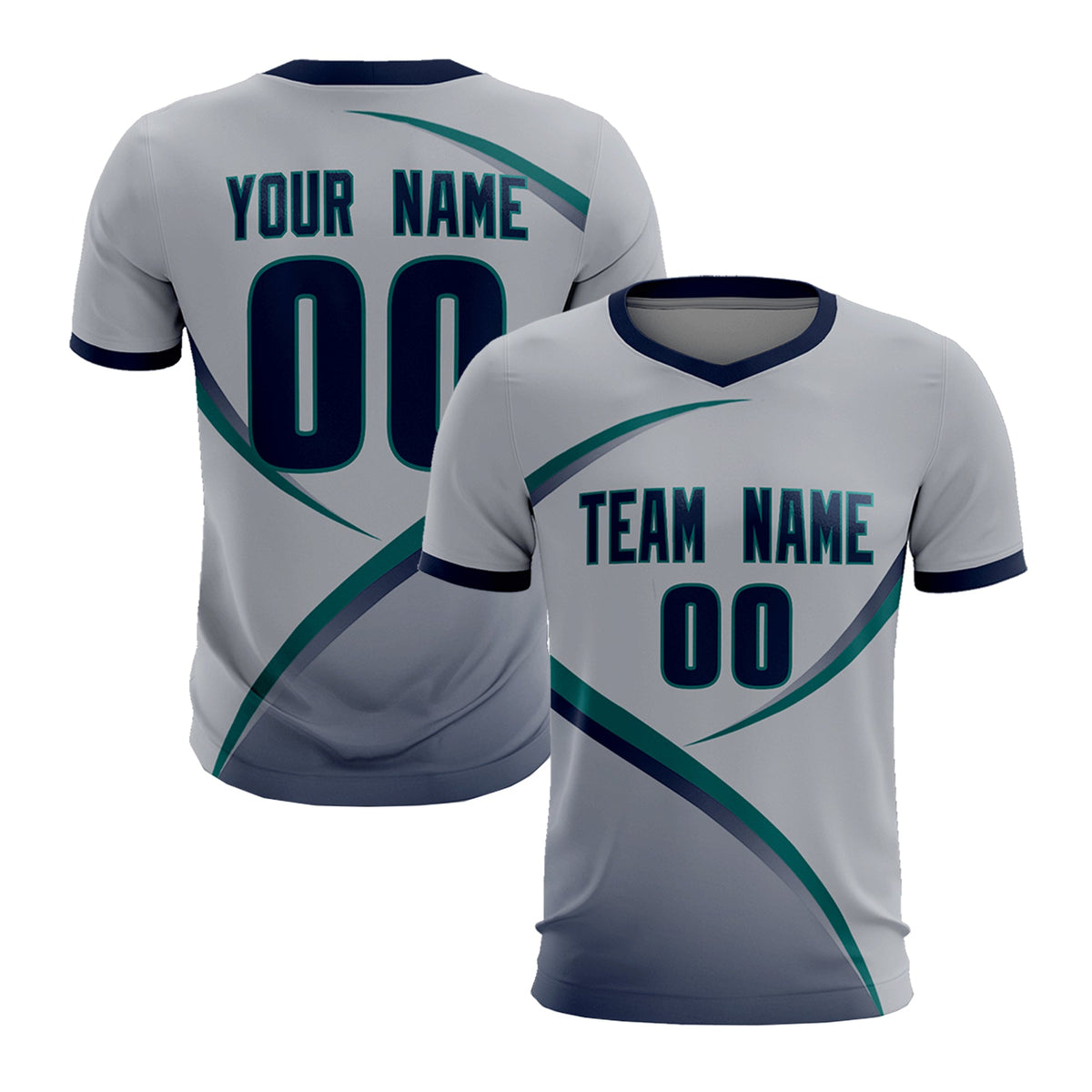 Custom Gray Navy Color Block Training Uniform For Men Football Kits Jersey