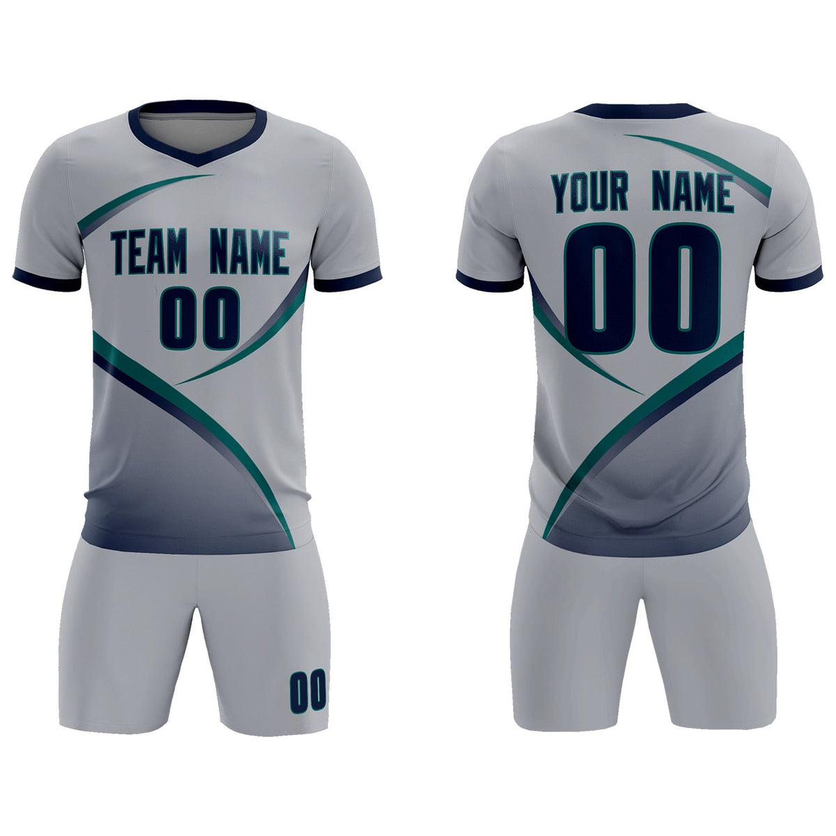 Custom Gray Navy Color Block Training Uniform For Men Football Kits Jersey