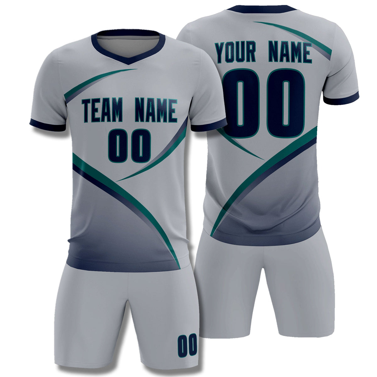 Custom Gray Navy Color Block Training Uniform For Men Football Kits Jersey