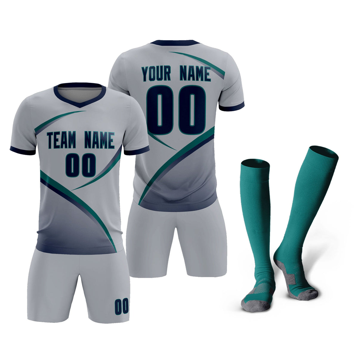 Custom Gray Navy Color Block Training Uniform For Men Football Kits Jersey