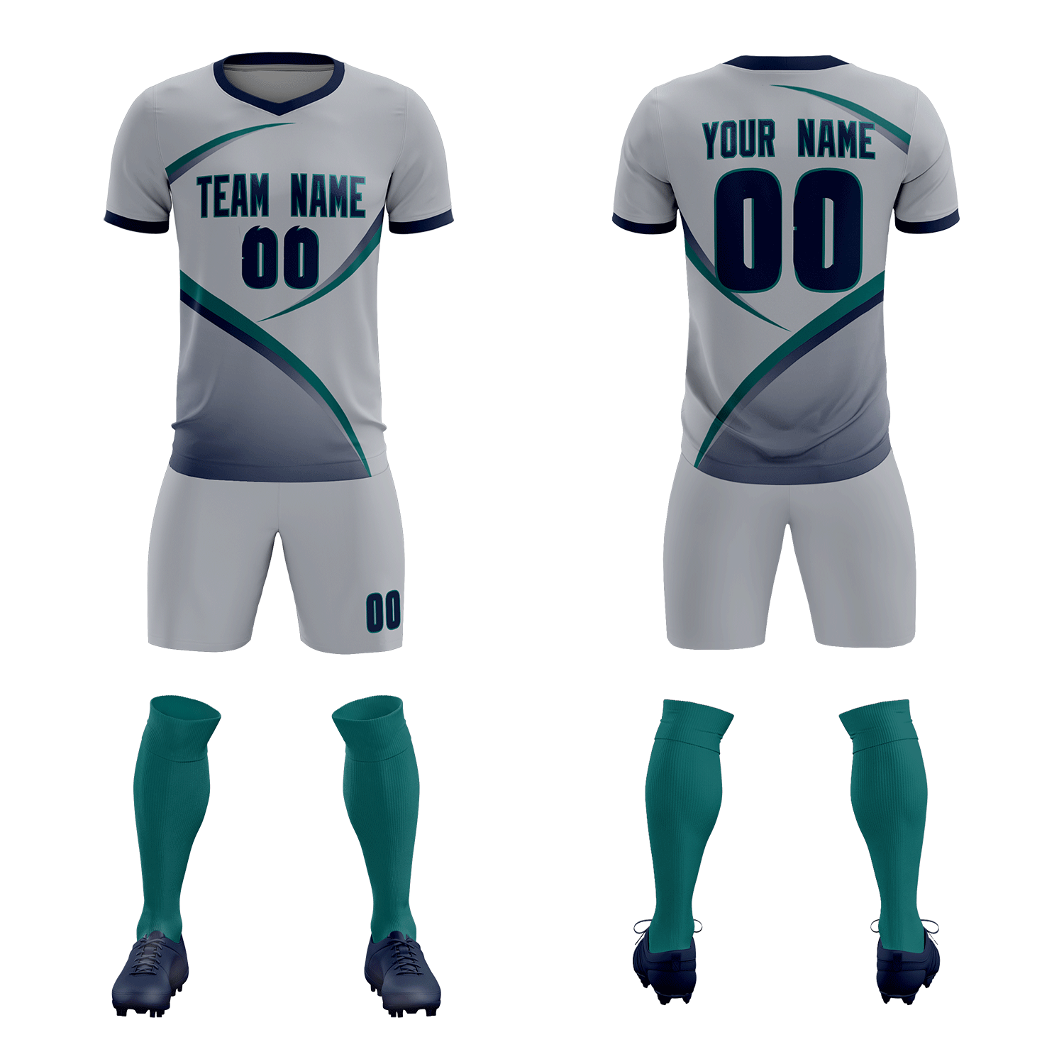 Custom Gray Navy Color Block Training Uniform For Men Soccer Sets Jersey