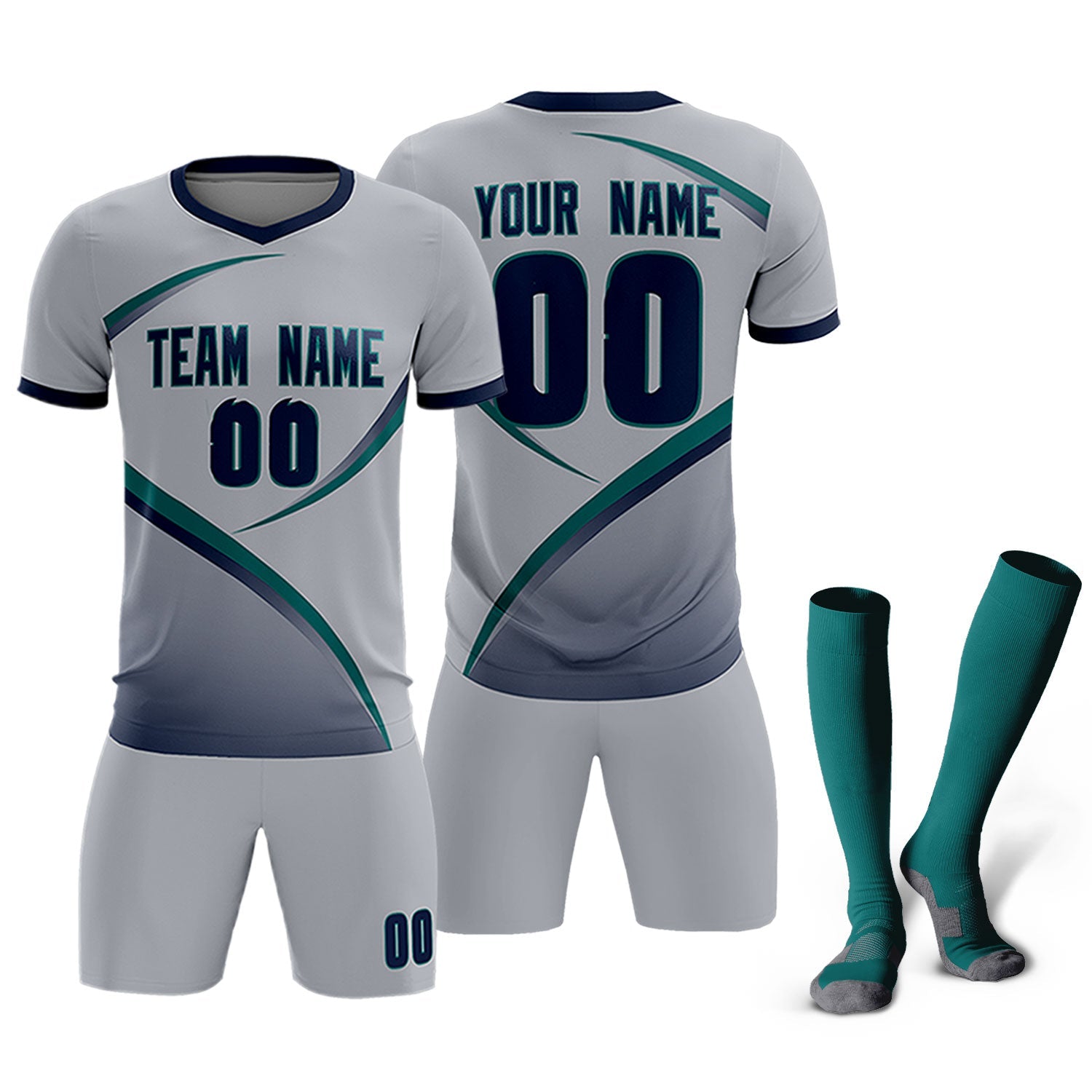 Custom Gray Navy Color Block Training Uniform For Men Soccer Sets Jersey