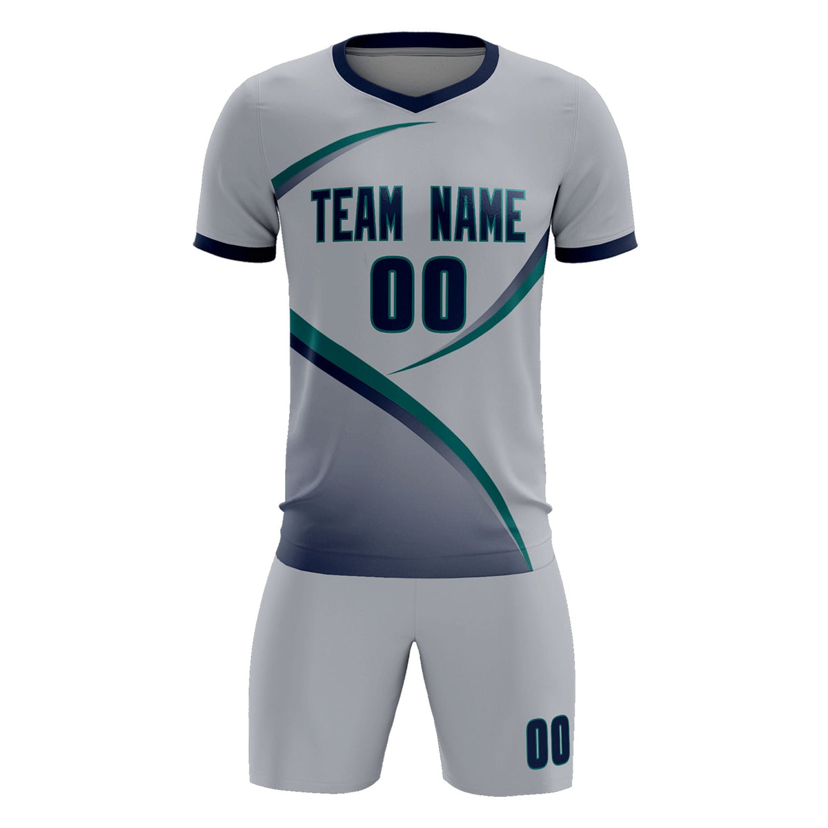 Custom Gray Navy Color Block Training Uniform For Men Football Kits Jersey