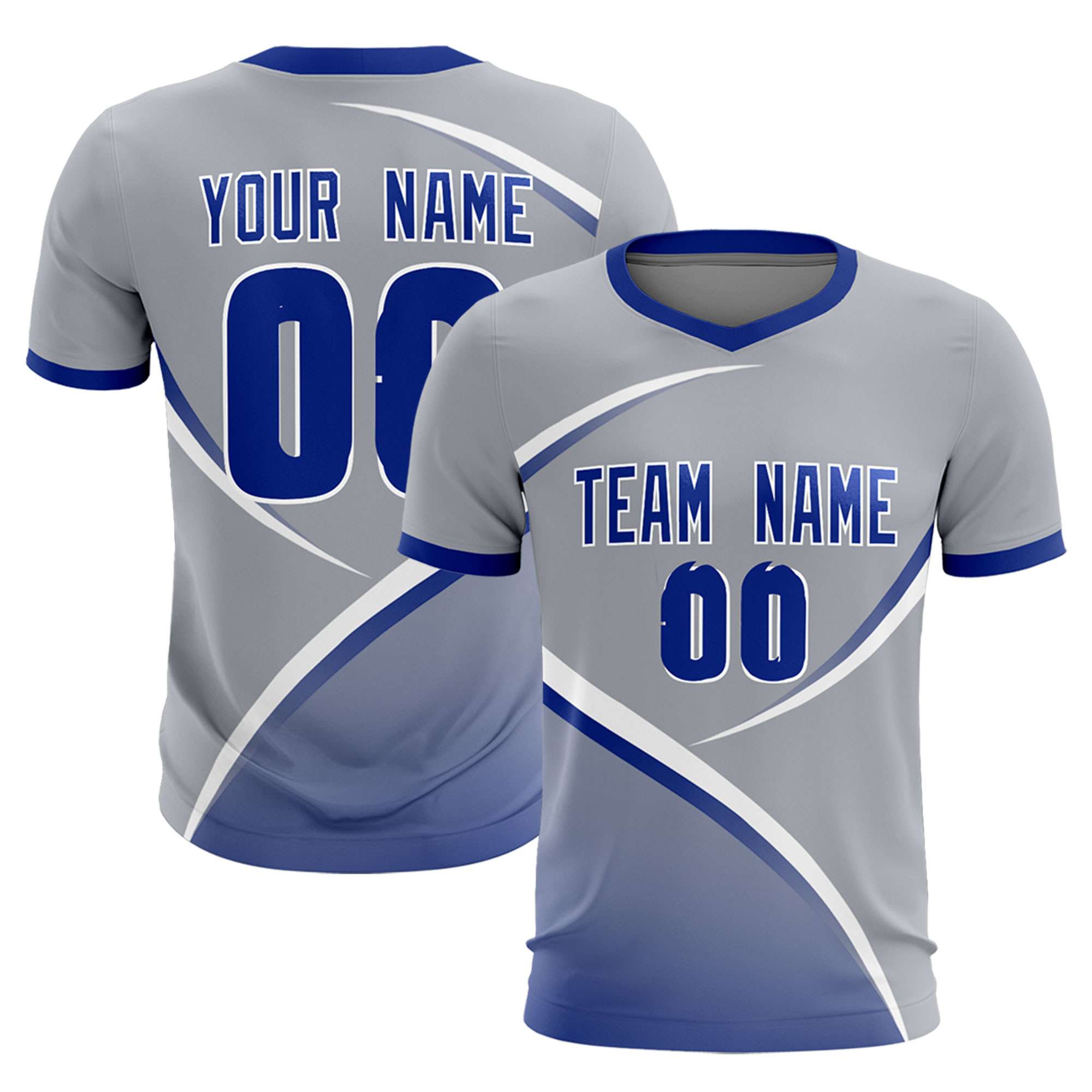 Custom Gray Royal Color Block Training Uniform For Men Soccer Sets Jersey