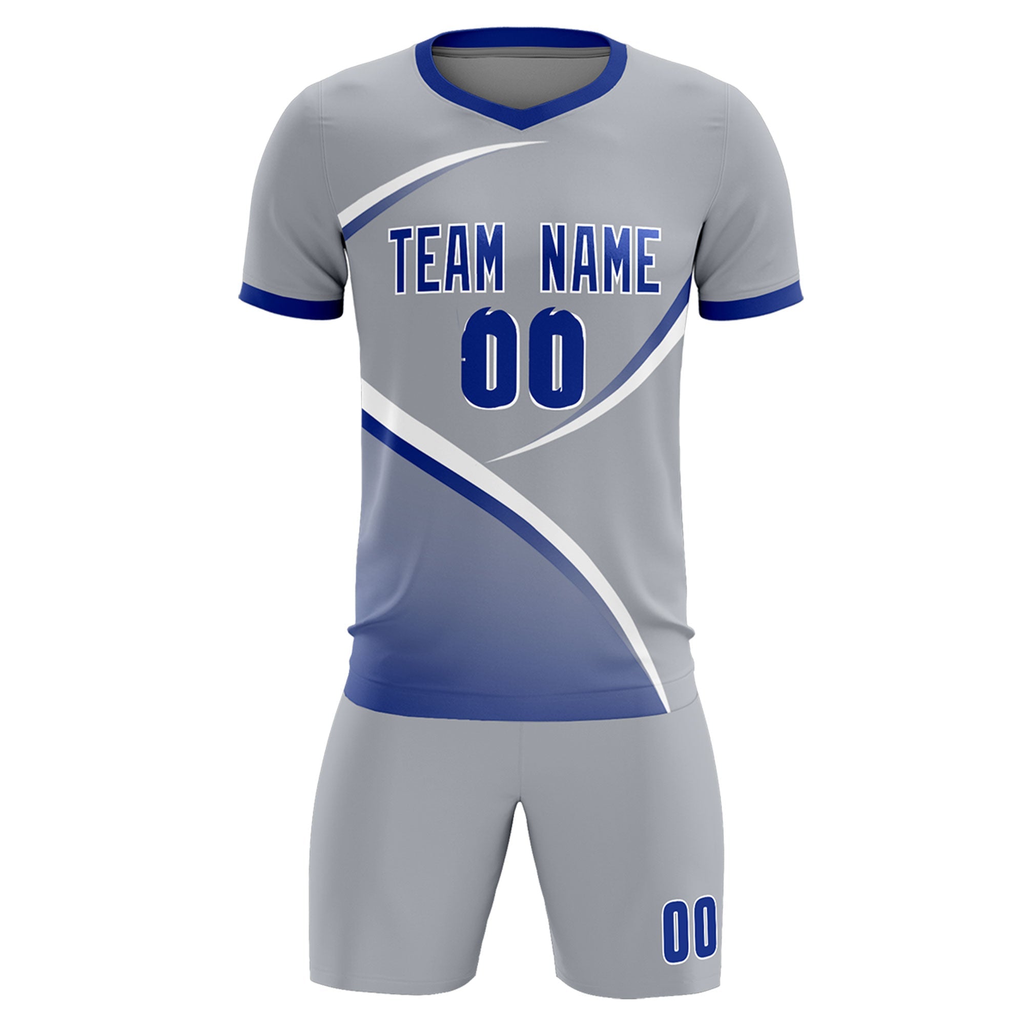 Custom Gray Royal Color Block Training Uniform For Men Soccer Sets Jersey