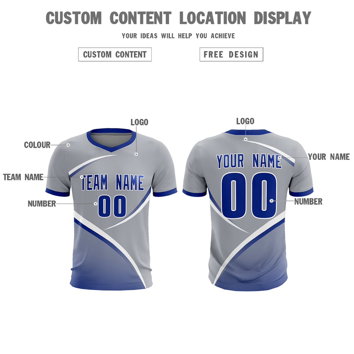 Custom Gray Royal Color Block Training Uniform For Men Football Kits Jersey