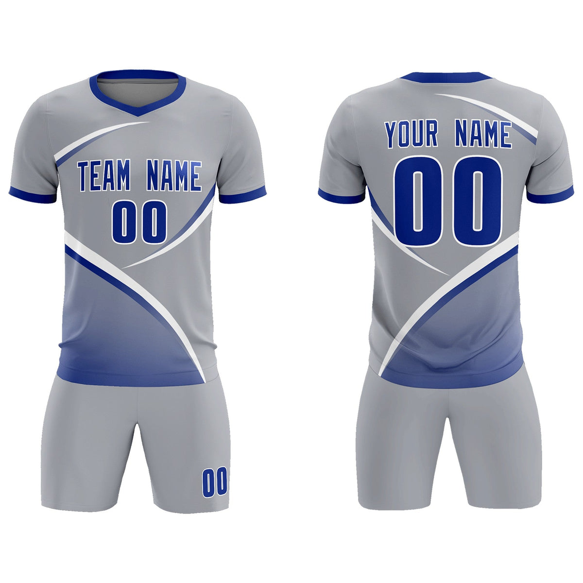 Custom Gray Royal Color Block Training Uniform For Men Football Kits Jersey