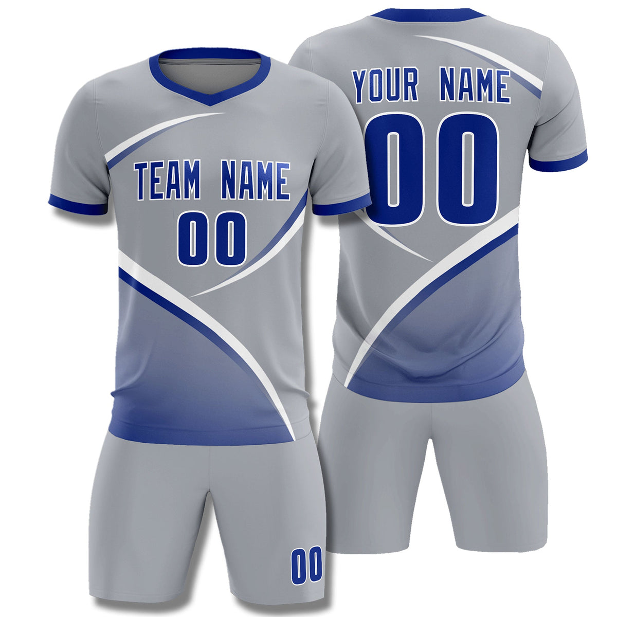 Custom Gray Royal Color Block Training Uniform For Men Football Kits Jersey