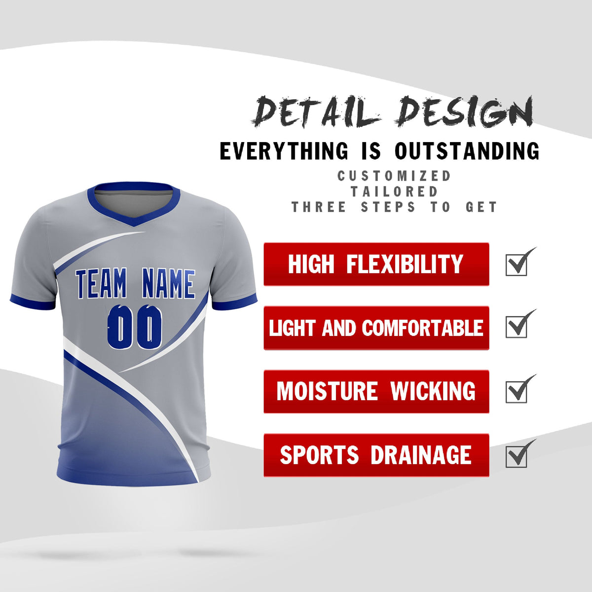 Custom Gray Royal Color Block Training Uniform For Men Soccer Sets Jersey
