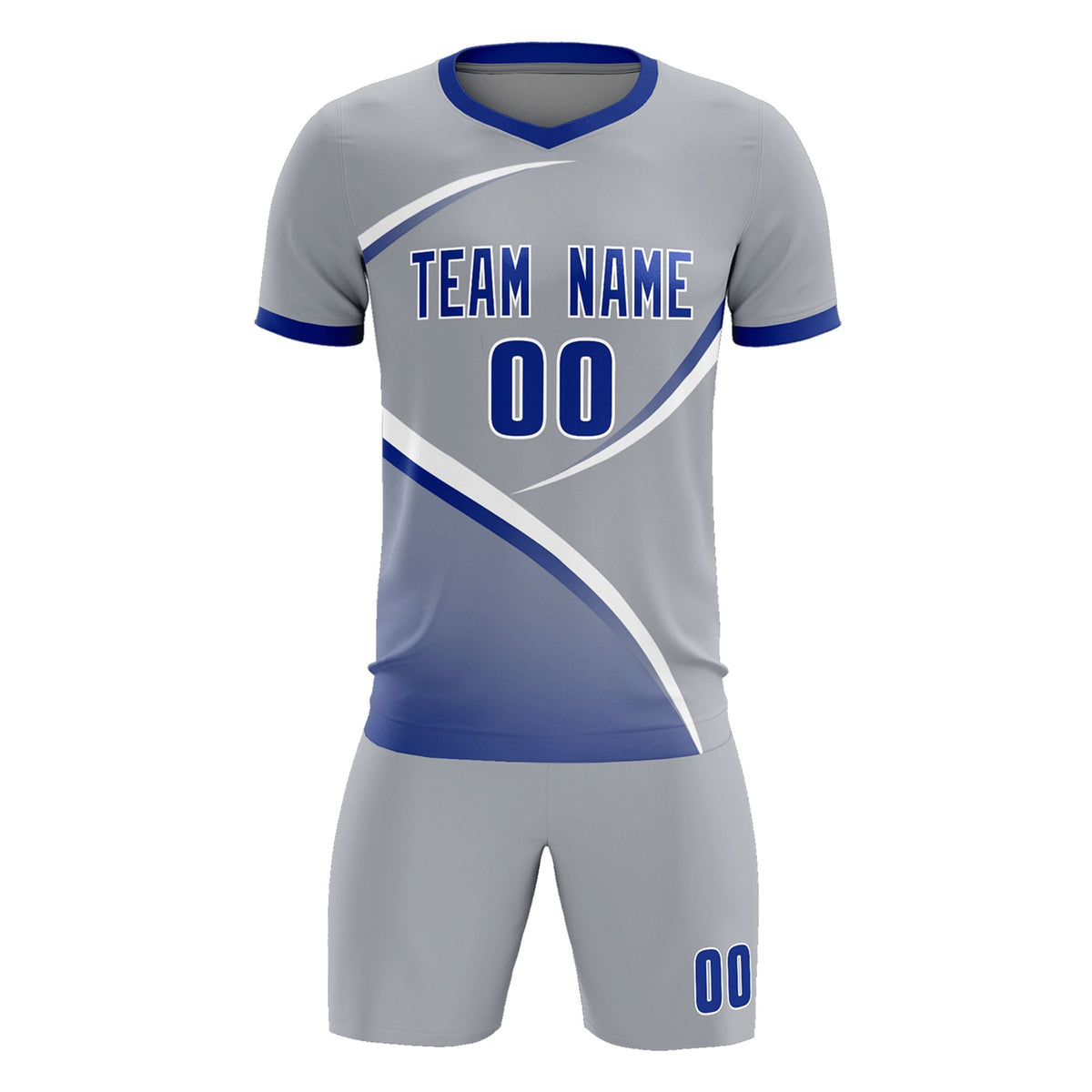 Custom Gray Royal Color Block Training Uniform For Men Football Kits Jersey