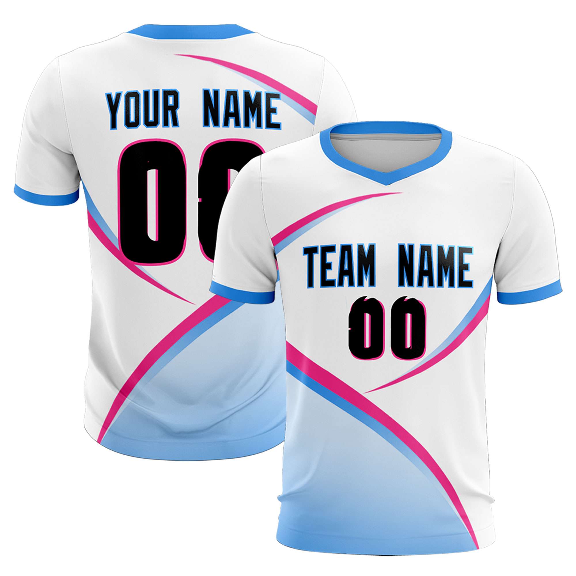 Custom White Powder Blue Color Block Training Uniform For Men Soccer Sets Jersey