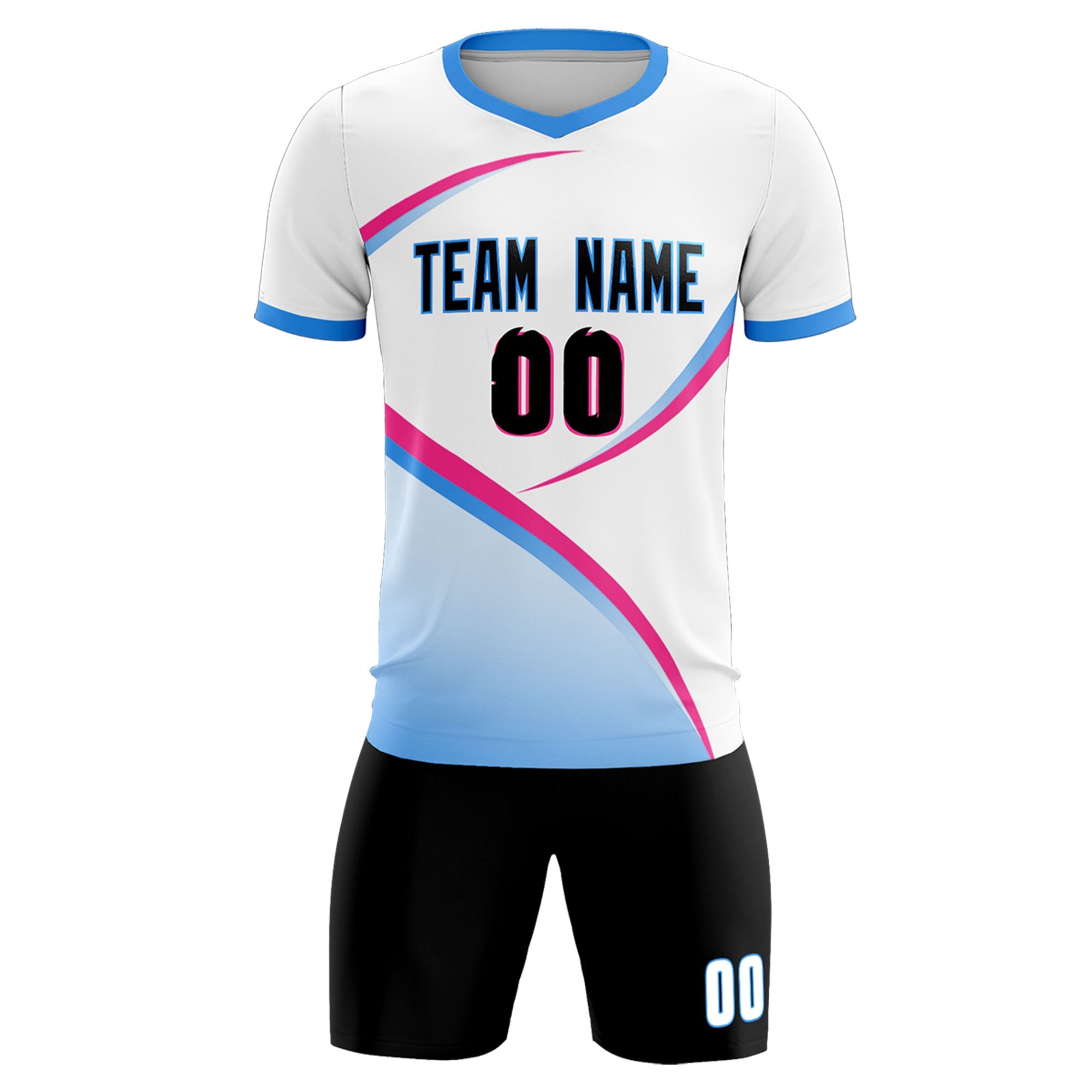 Custom White Powder Blue Color Block Training Uniform For Men Soccer Sets Jersey