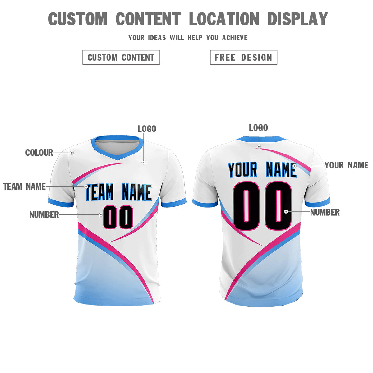 Custom White Powder Blue Color Block Training Uniform For Men Football Kits Jersey