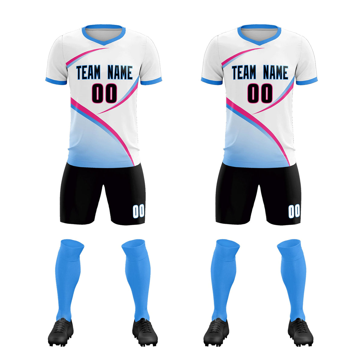 Custom White Powder Blue Color Block Training Uniform For Men Football Kits Jersey