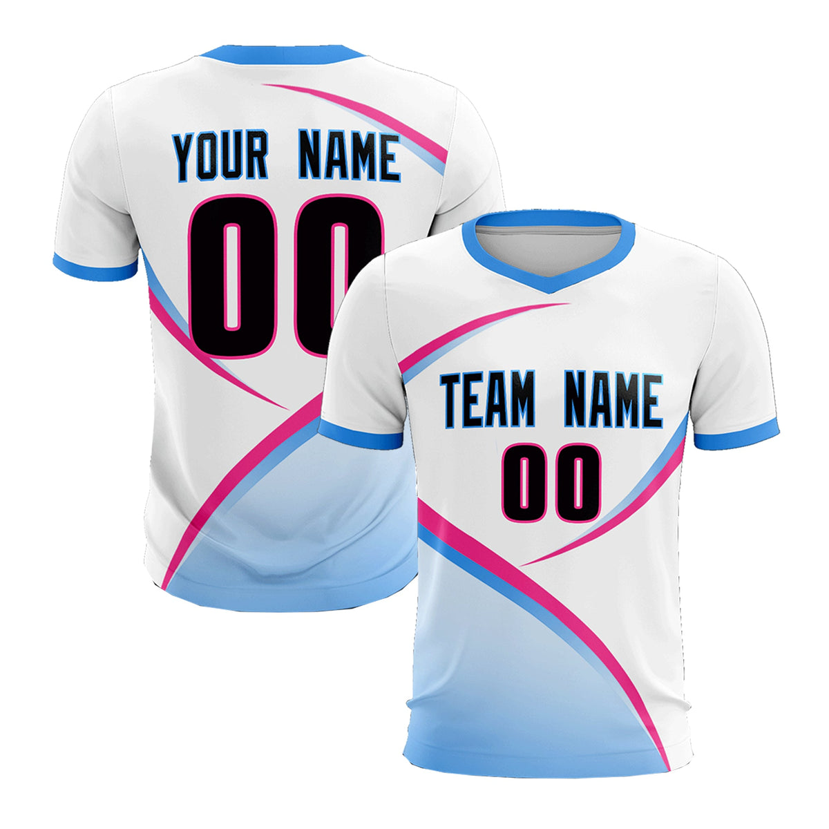 Custom White Powder Blue Color Block Training Uniform For Men Football Kits Jersey