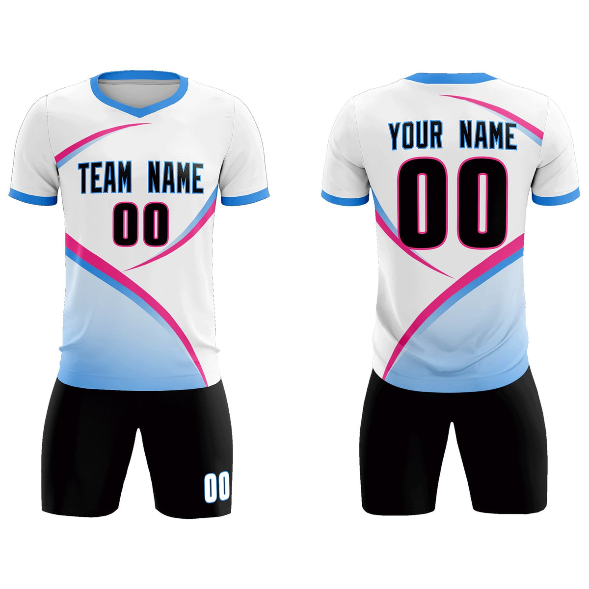 Custom White Powder Blue Color Block Training Uniform For Men Football Kits Jersey