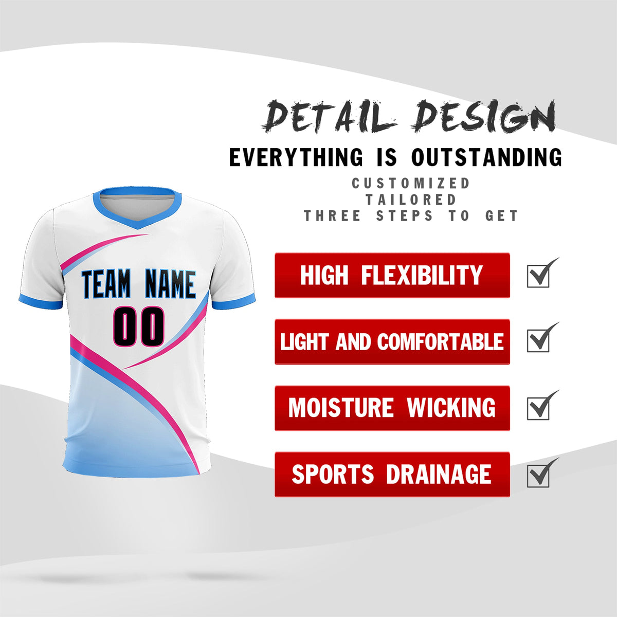 Custom White Powder Blue Color Block Training Uniform For Men Football Kits Jersey