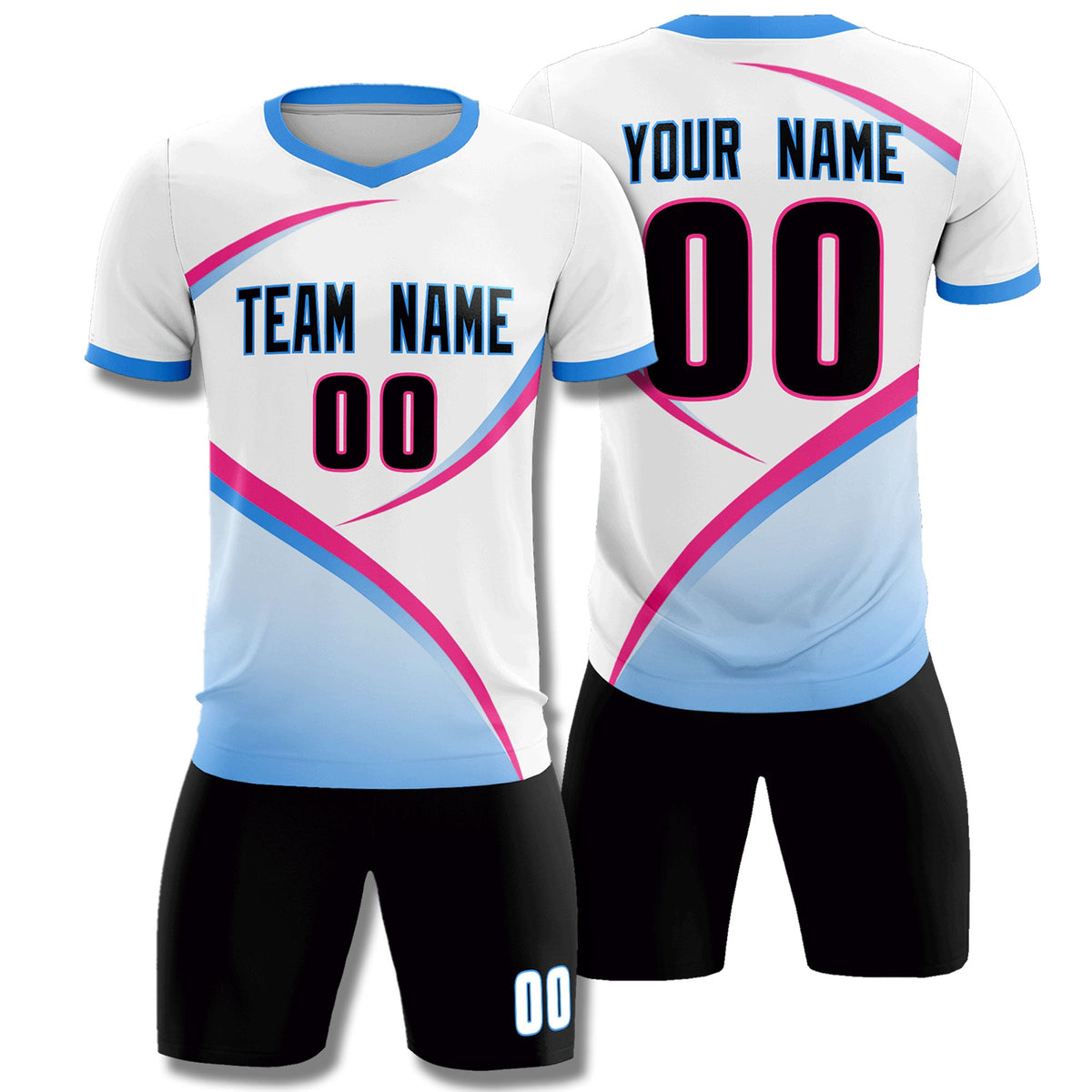 Custom White Powder Blue Color Block Training Uniform For Men Football Kits Jersey