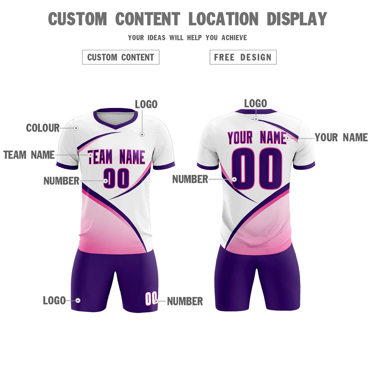 Custom White Purple Color Block Training Uniform For Men Football Kits Jersey