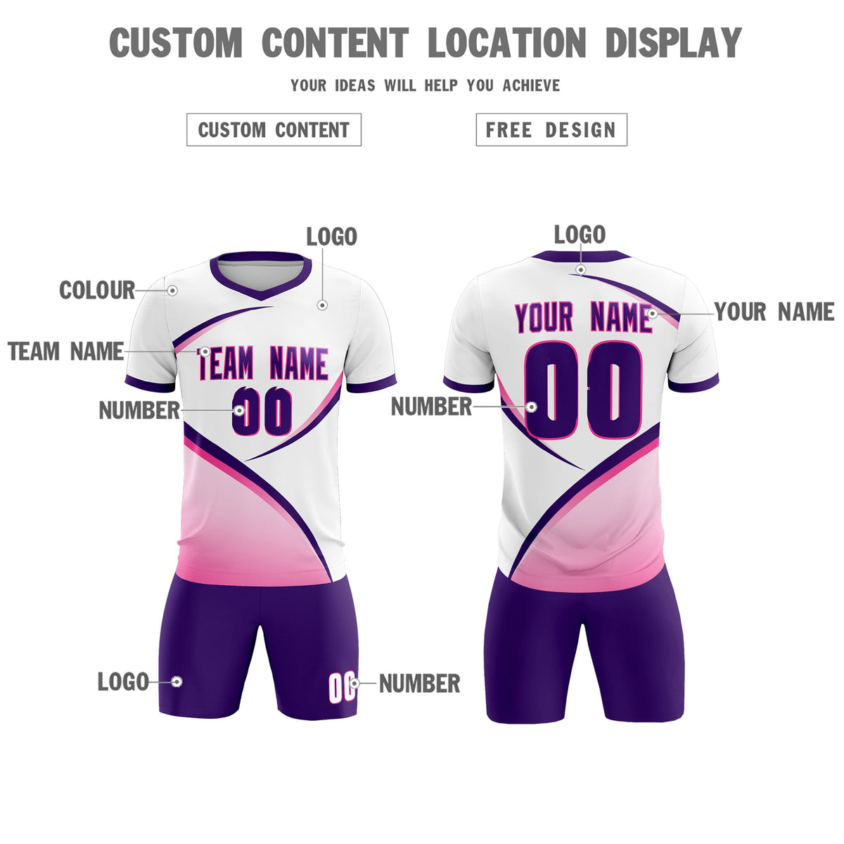 Custom White Purple Color Block Training Uniform For Men Soccer Sets Jersey