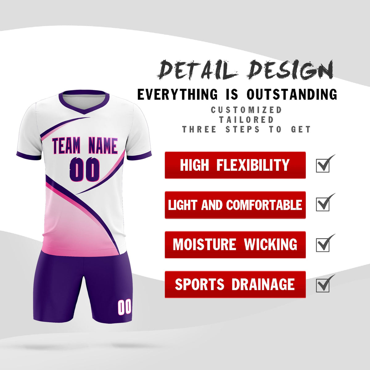 Custom White Purple Color Block Training Uniform For Men Soccer Sets Jersey