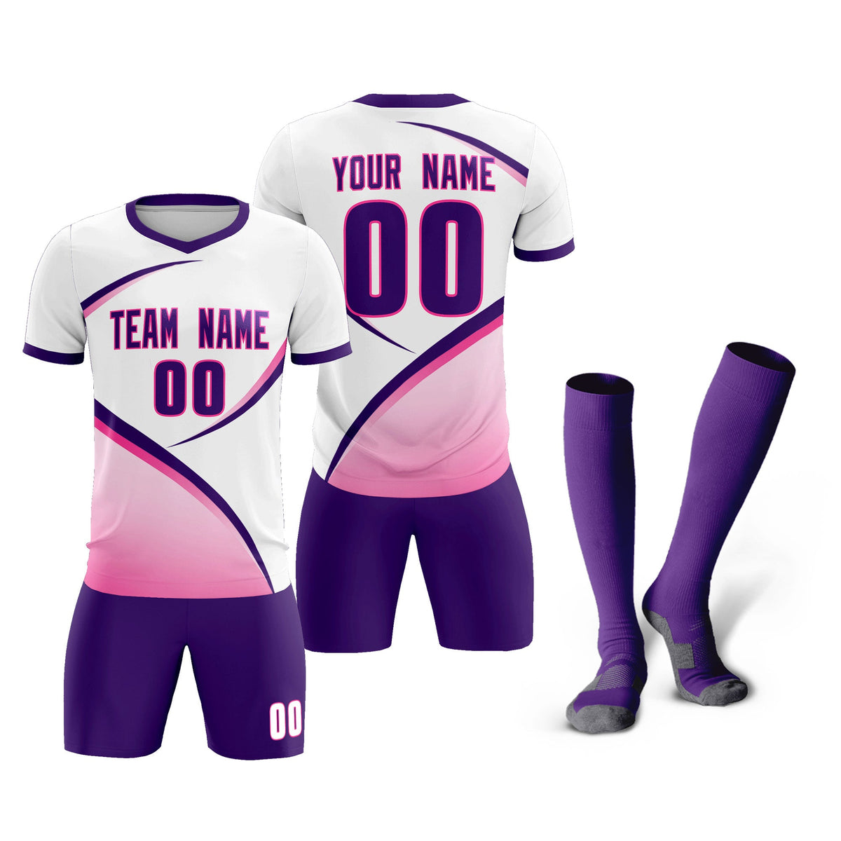 Custom White Purple Color Block Training Uniform For Men Football Kits Jersey
