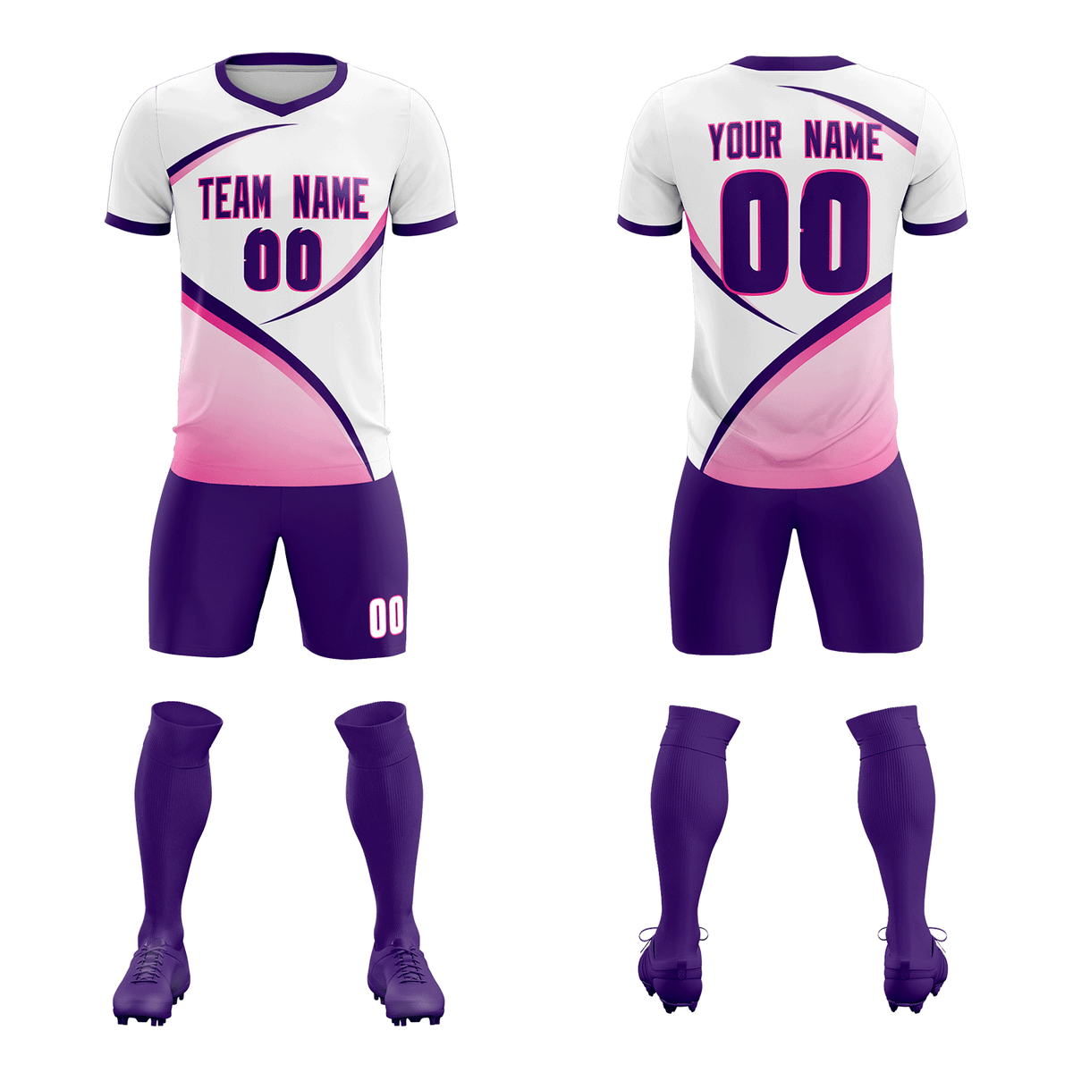 Custom White Purple Color Block Training Uniform For Men Soccer Sets Jersey