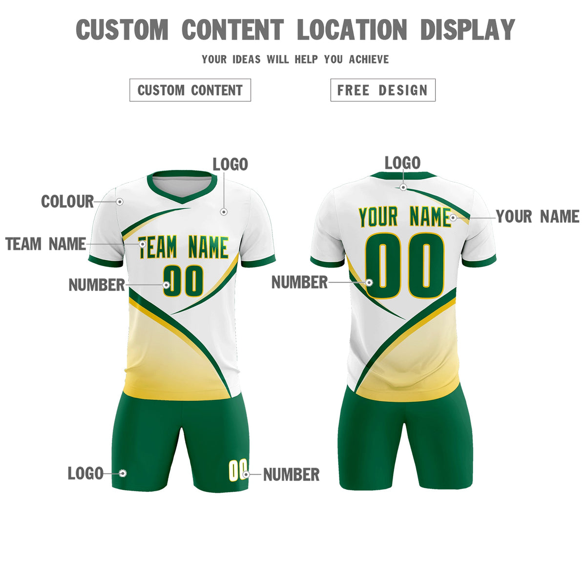Custom White Kelly Green Color Block Training Uniform For Men Football Kits Jersey