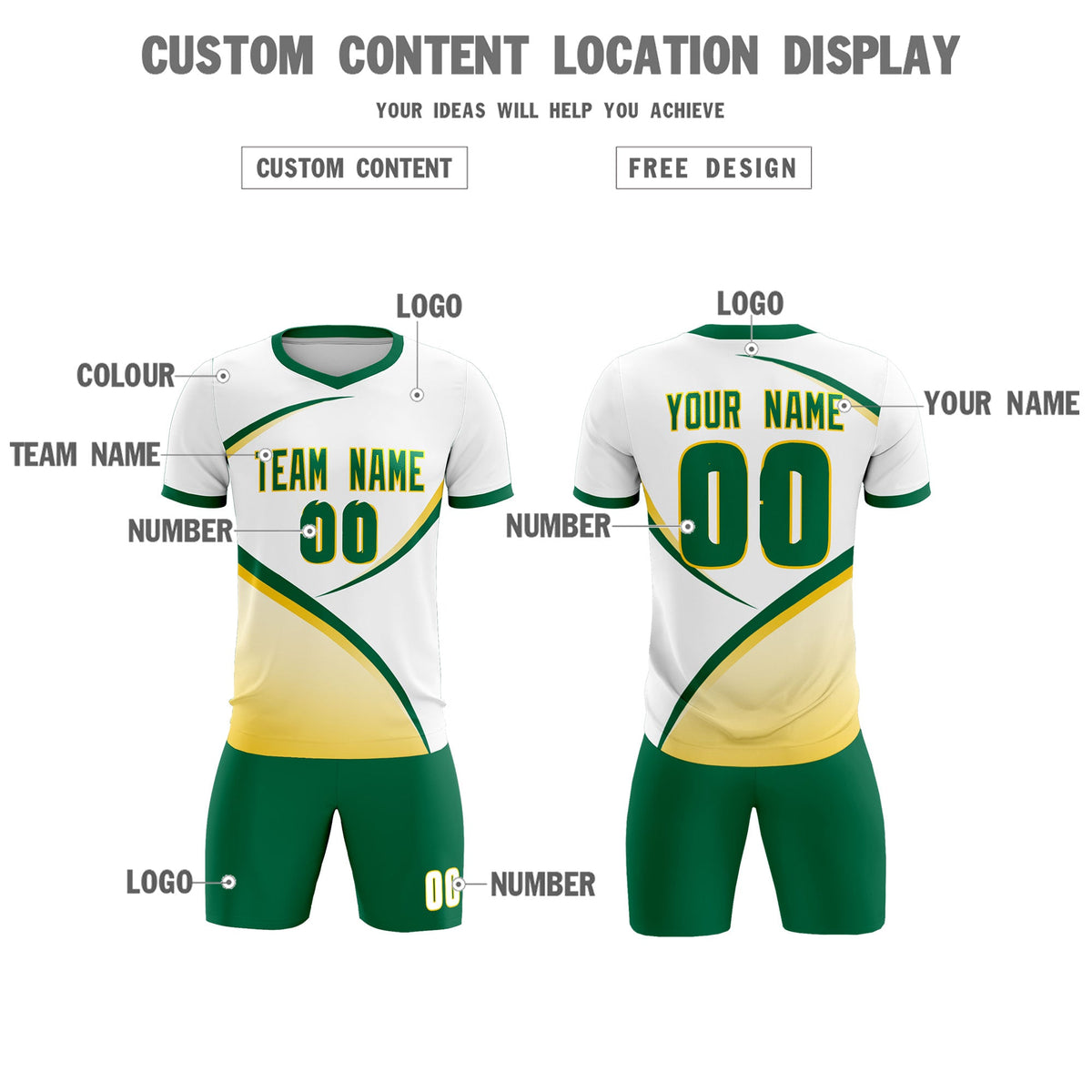 Custom White Kelly Green Color Block Training Uniform For Men Soccer Sets Jersey