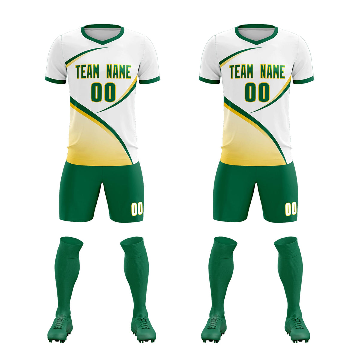 Custom White Kelly Green Color Block Training Uniform For Men Football Kits Jersey